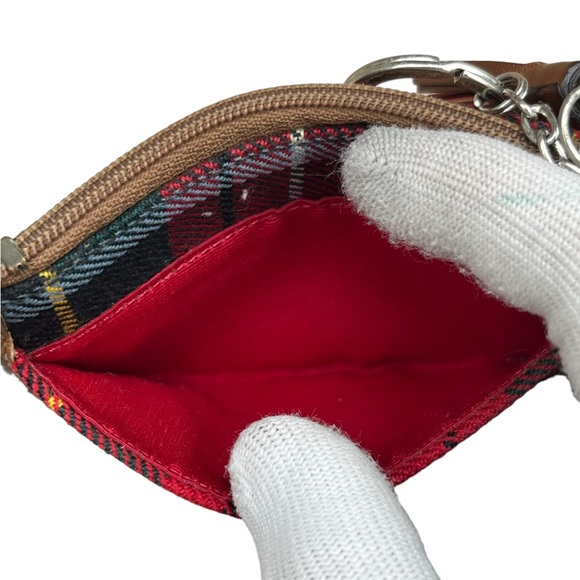 Coach Red Wool Coin Pouch Tan Leather Trim Used Condition Keychain Coin pouch - Picture 7 of 7